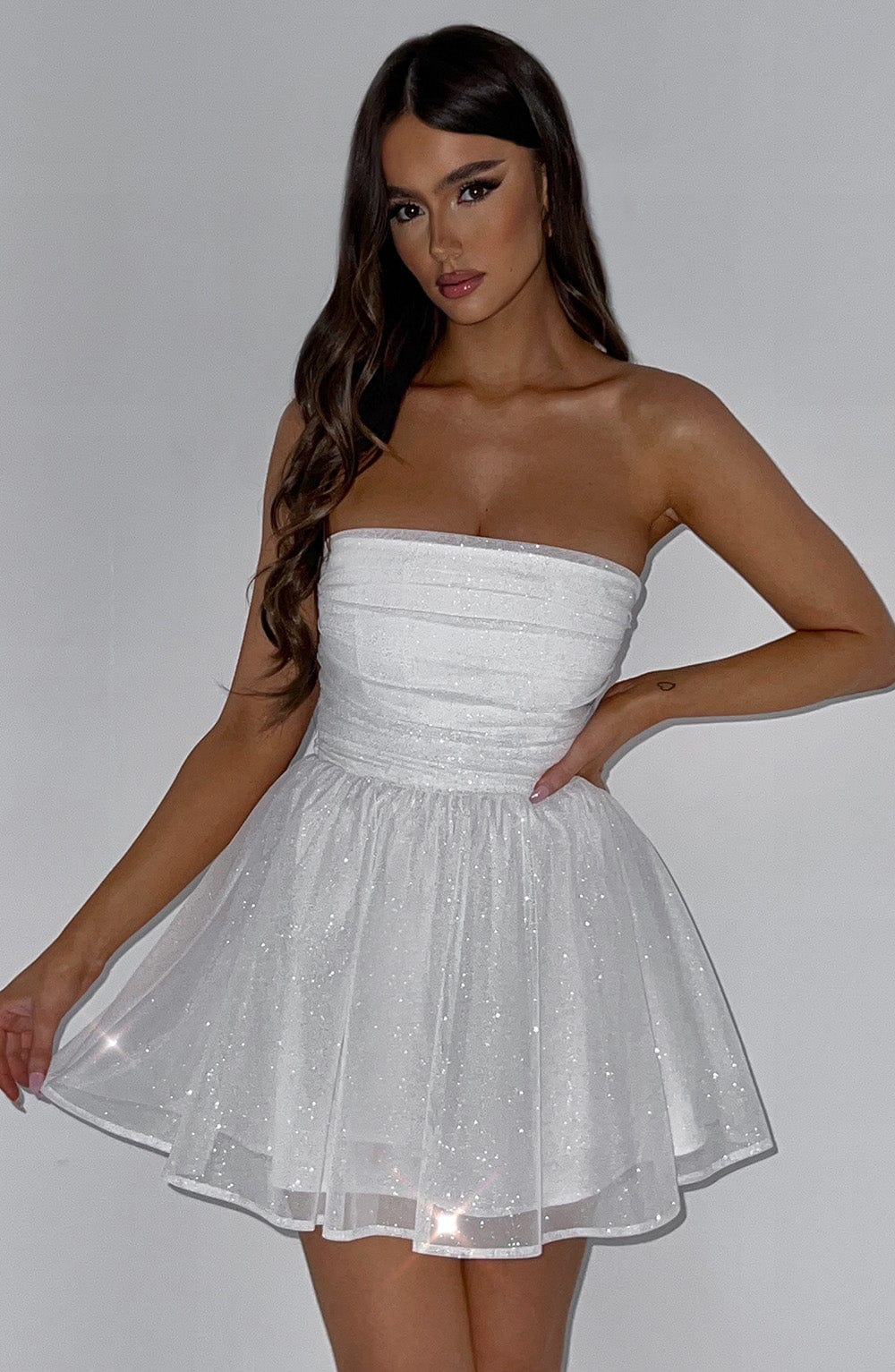 Melinda Sparkle Dress - White Sequin, Glitter & Sparkle Elegance