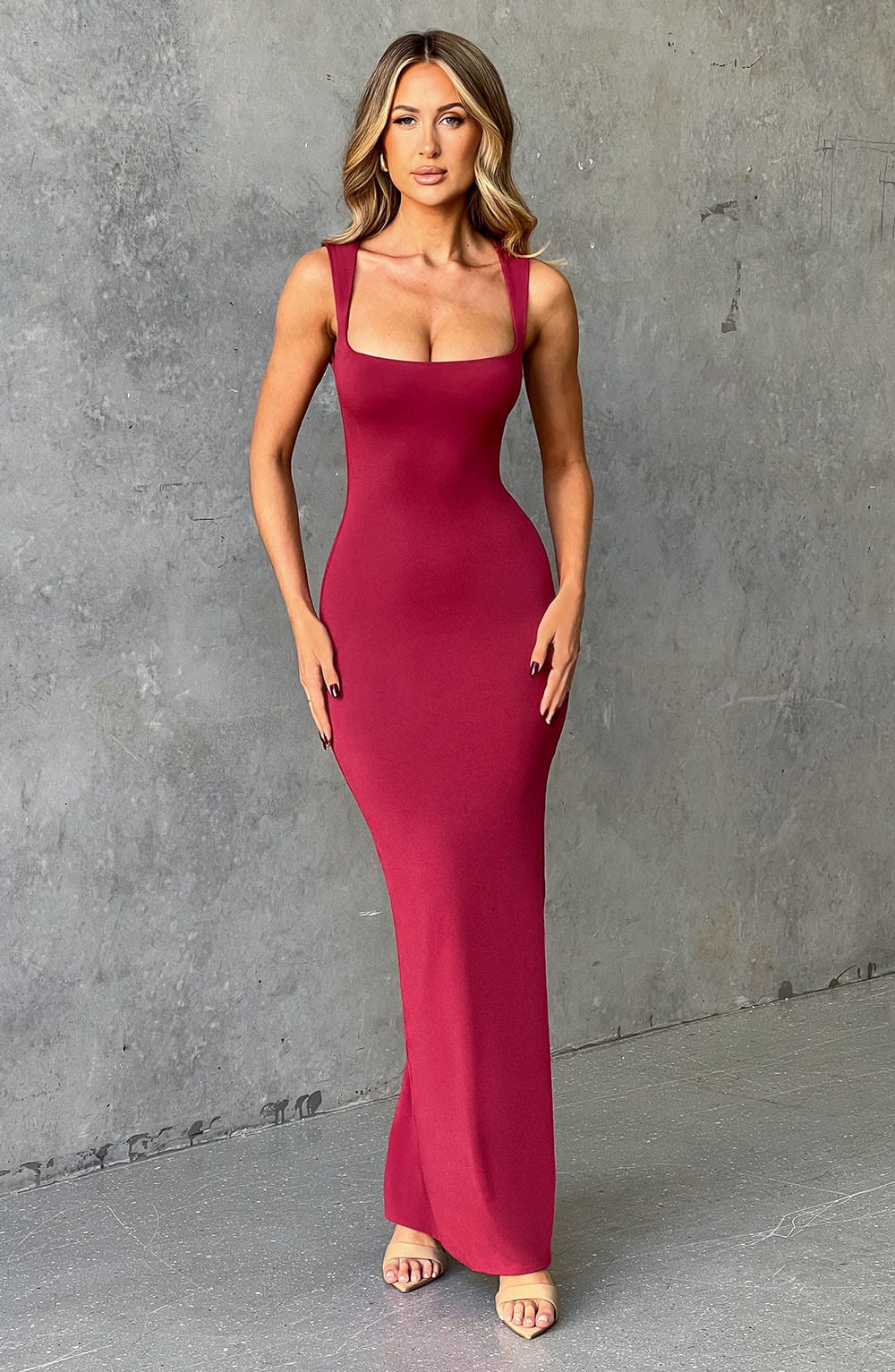 Crimson Cascade Maxi Dress-Cherry - Cinderella