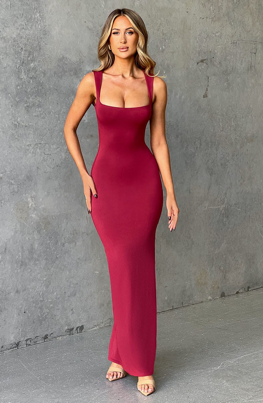 Crimson Cascade Maxi Dress-Cherry