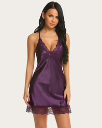 Plus Size Lingerie Satin Lace Nightgown - Cinderella