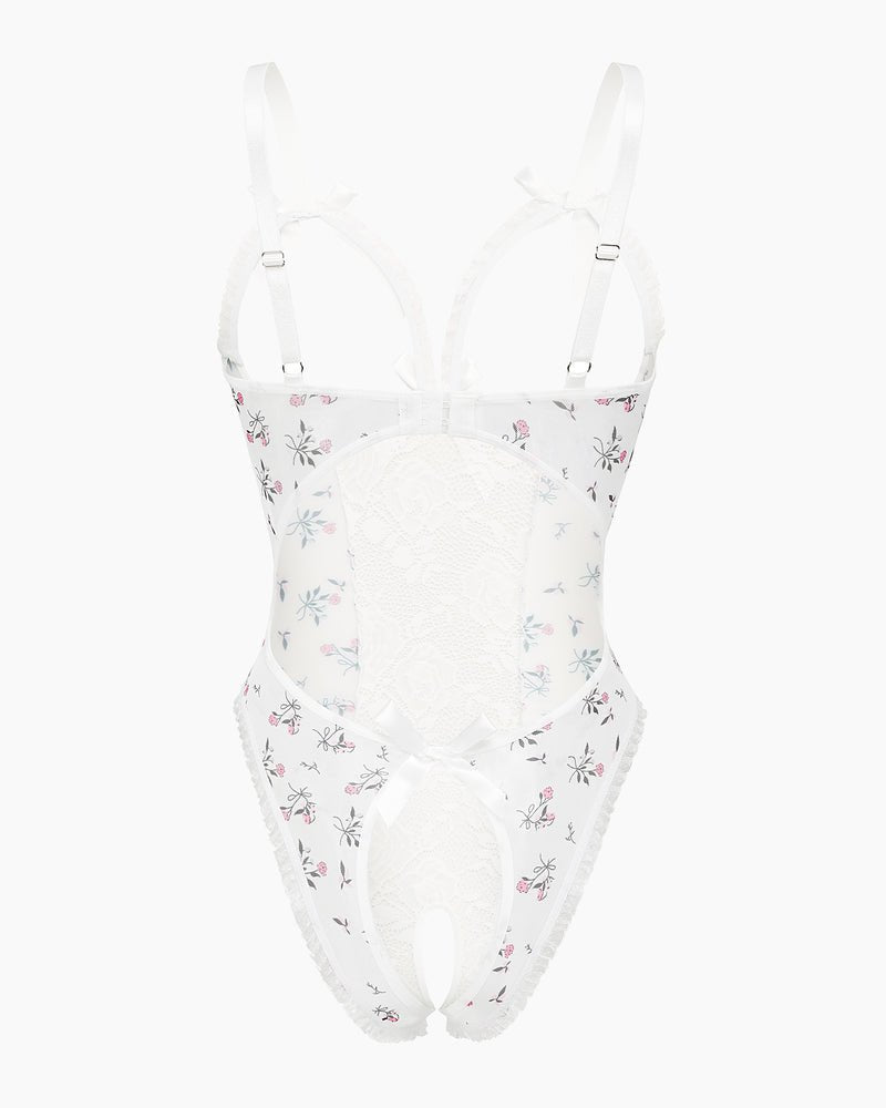 Red Heart Print Lace One Piece Mini Bodysuit - Cinderella