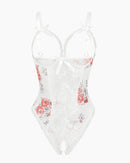 Red Heart Print Lace One Piece Mini Bodysuit - Cinderella