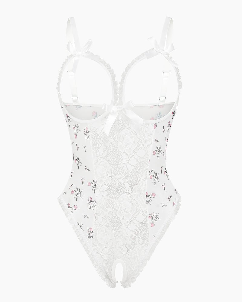 Red Heart Print Lace One Piece Mini Bodysuit - Cinderella