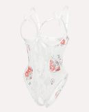 Red Heart Print Lace One Piece Mini Bodysuit - Cinderella